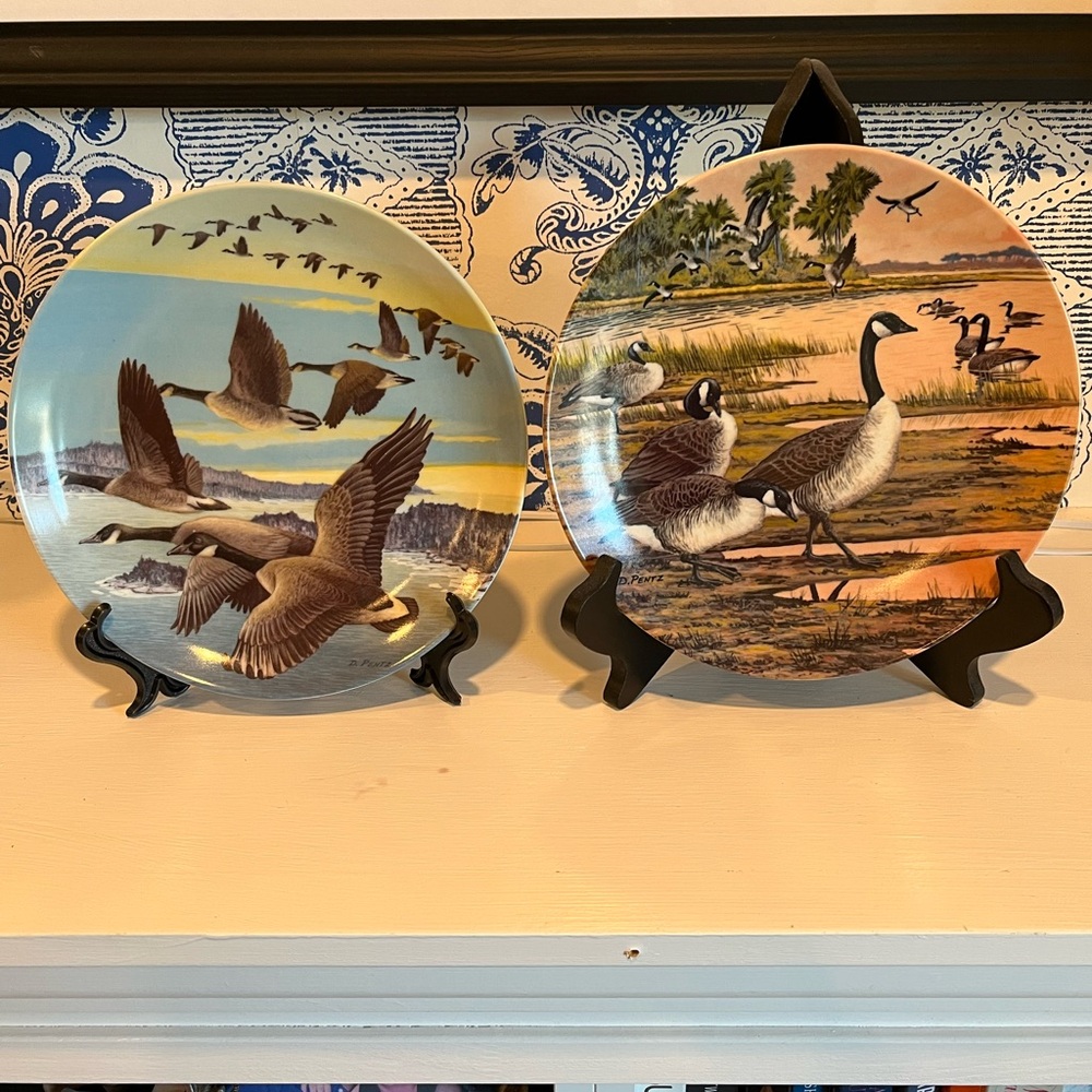Donald Pentz Decorative Plates with Geese Design